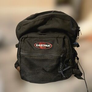 VTG Eastpak Backpack Black School Pack Leather Bottom‎ Mesh Pocket Made In USA